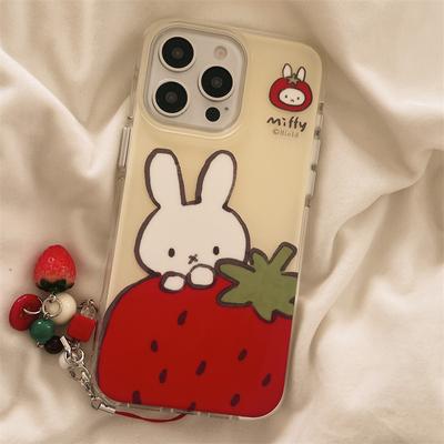 Japanese and Korean Cartoon Strawberry Ornament for Apple 16 Mobile Phone Case for IPhone15promax New 14 Miffy Rabbit 13