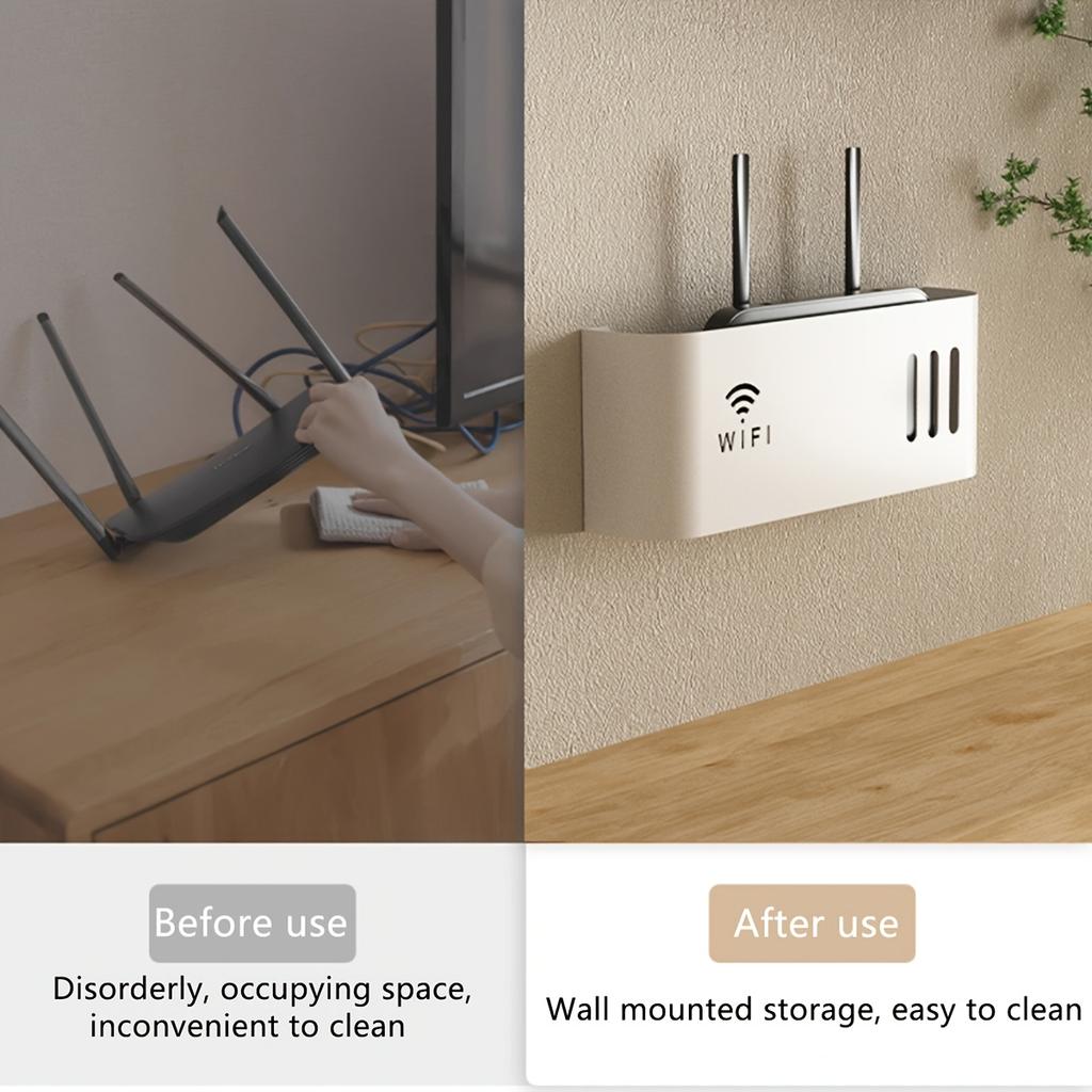 Plastic storage box for 1pc WIFI router, wall mounted without drilling, suitable for walls and desktops