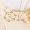 European High-End Titanium Steel Lucky Five-Leaf Flower Mother-of-Pearl Jewelry Set