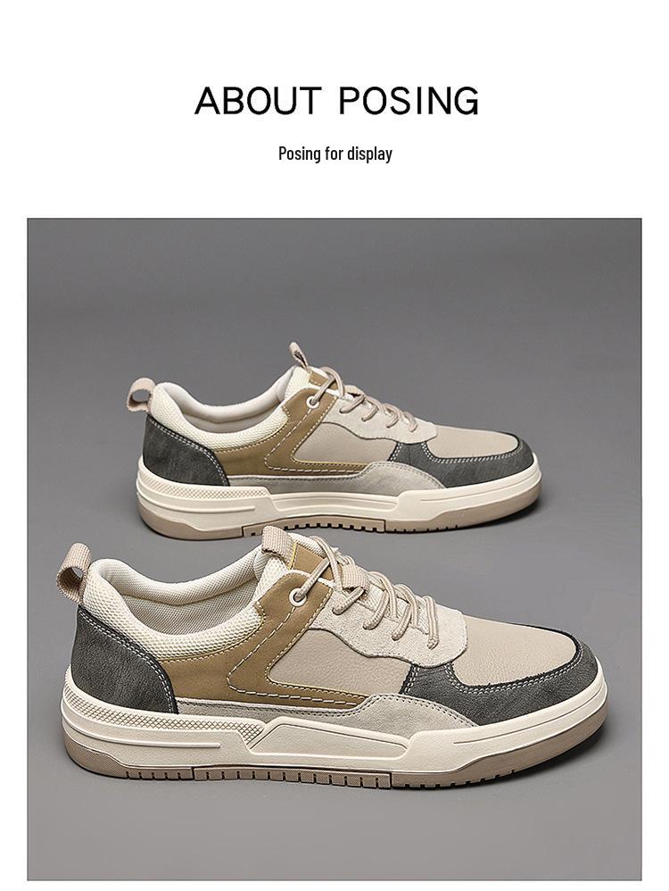 Spring/Autumn 2024 Men's Retro Business Casual Non-Slip Soft Sole Breathable Patchwork Board Shoes