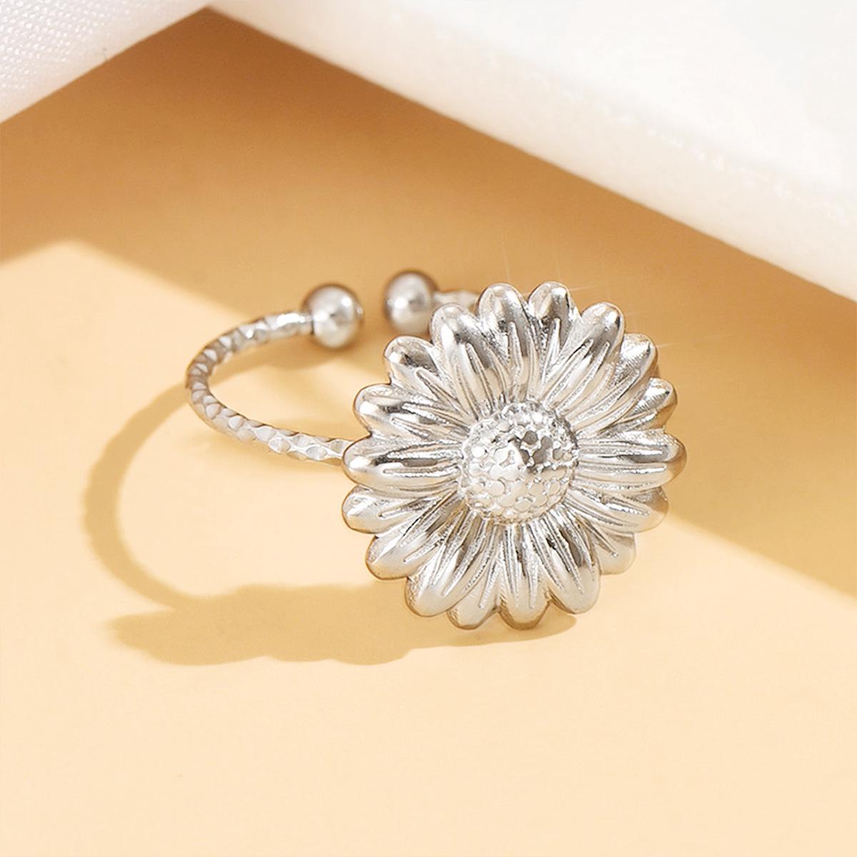 Stainless Steel Sunflower Ring - Cute Academy Style