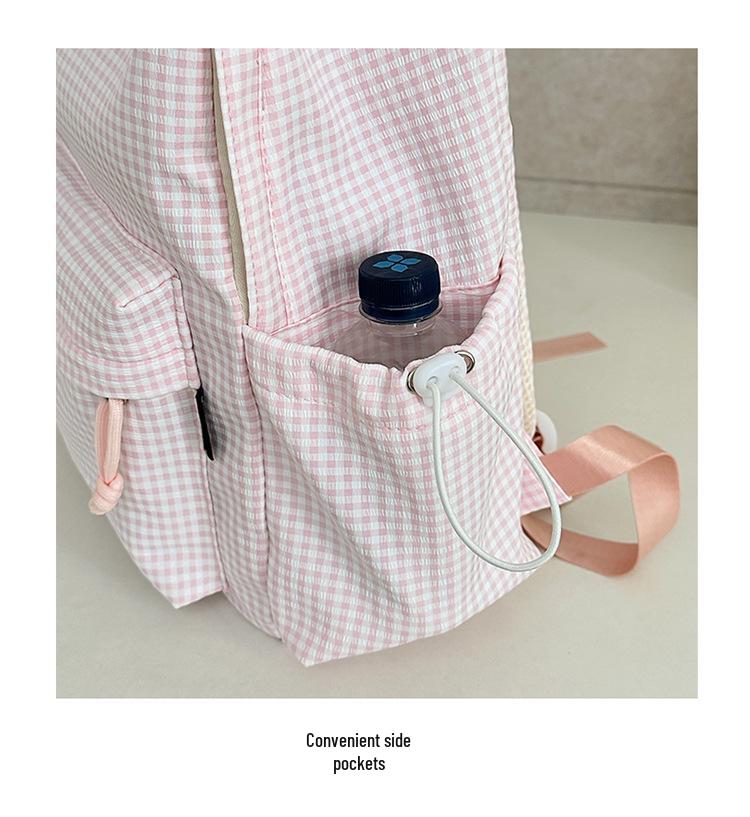 Cross-Border High-Value Soft Plaid Backpack for Girls - Large Capacity for Middle, High School, & College Students
