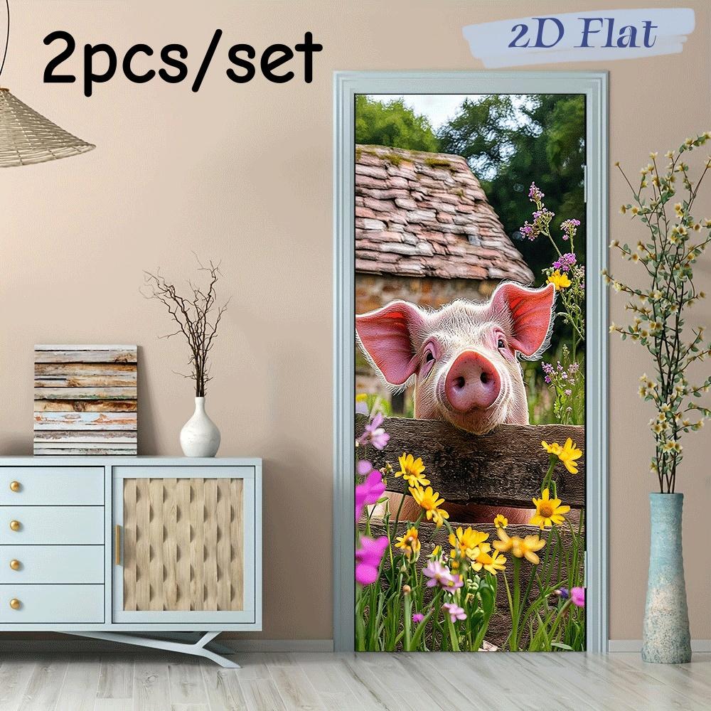 

2pcs Cute Farm Piggy Wall Stickers Creative Animal Cartoon Stickers Children s Room Bedroom Living Room Decoration Stickers Self (as the picture,38.5x200cmx2)
