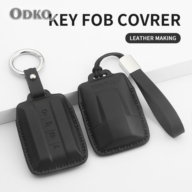 PU Leather Car Key Case Cover Fob For  Tank 300 Tank 500 Keyless Protective Shell Holder Keychain Accessories
