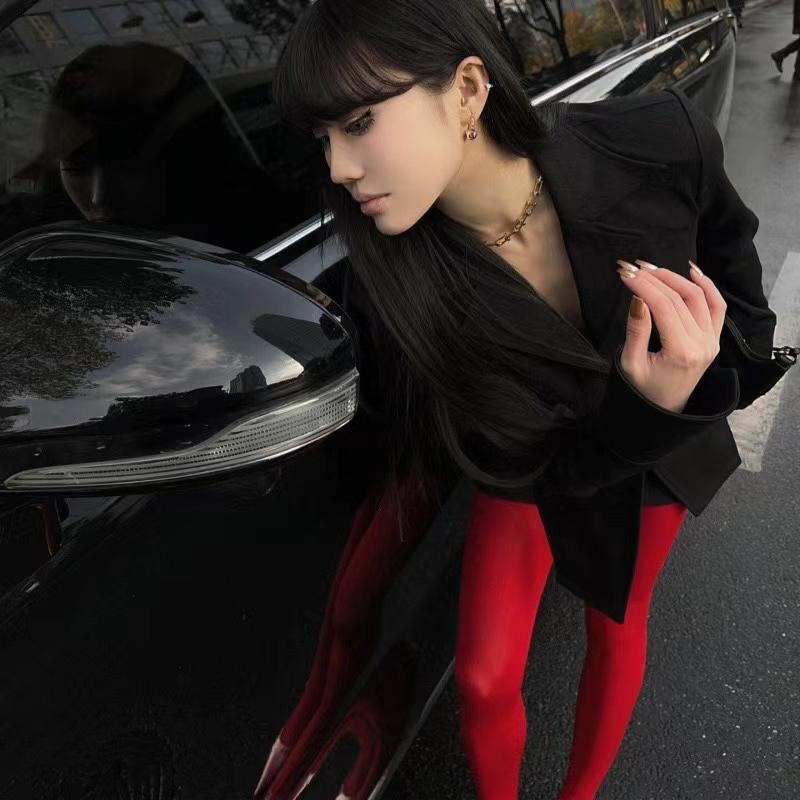 Red Tights Women Winter See Through  Slim Lingerie Women's Pantyhose New Lingerie Lace Leggings Bodys Sexy Socks Ladies