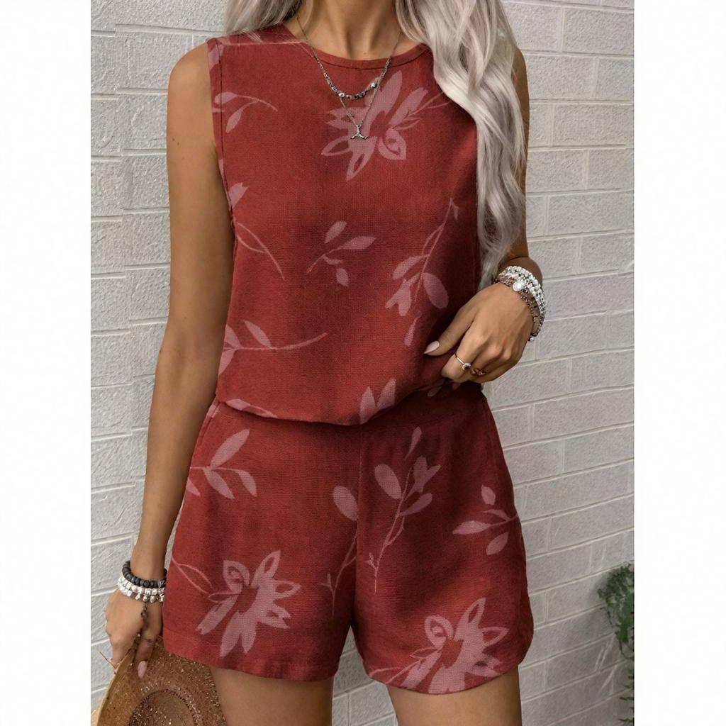 2026 European and American Cross-border Foreign Trade Summer Casual Sleeveless Vest Women's Clothing Comfortable Crew Neck Shorts Set Advanced Texture