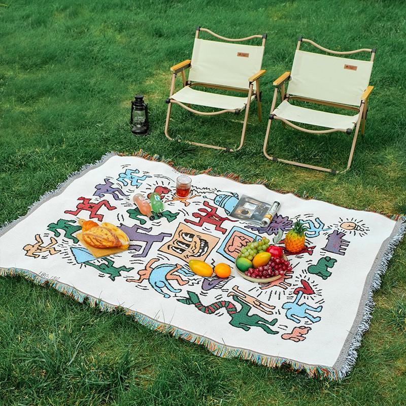 Bohemian Style Cotton Linen Tablecloth Picnic Blanket Outdoor Camping Mat Waterproof Ground Cover