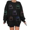 Hallowmas Ghost Print Long Sleeve Sweatshirt Women Crew Neck Oversized Pullover Top