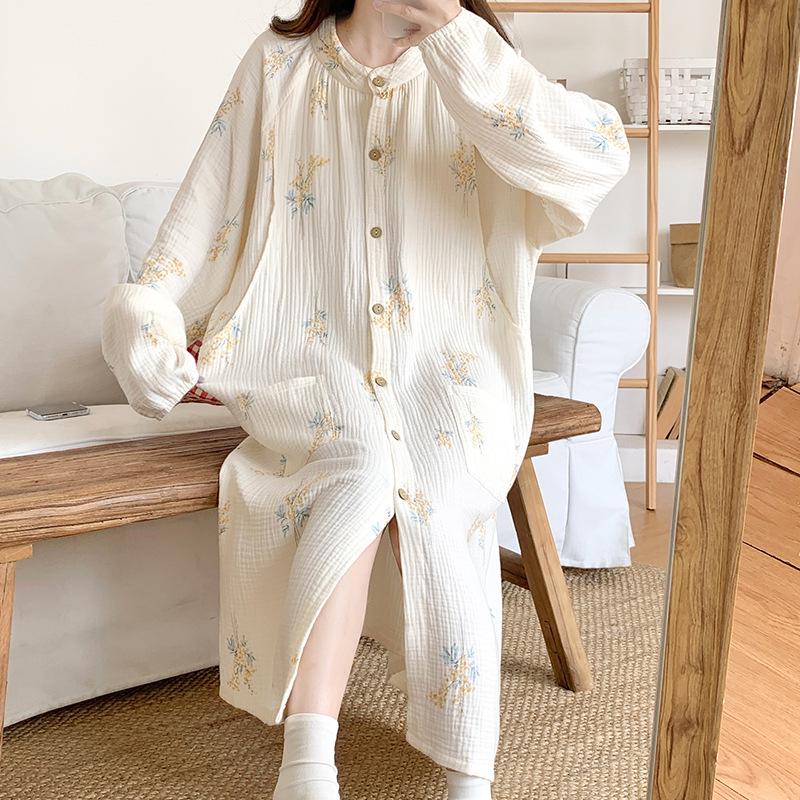 Pure Cotton Gauze Maternity Dress - Summer Nursing Nightgown for Hospital & Home, Plus Size, Women's Spring/Autumn Pregnancy Pajamas.