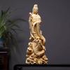 Wooden Buddha Statue [Kannon Statue, Dragon-Riding Kannon, Dragon Kannon] 30cm, Made of High-Quality Cypress Wood, Good Fortune, Protection from Evil,