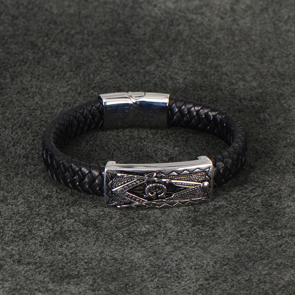 Fashion Titanium Steel Leather Rope Bracelet Men's, Stainless Steel Woven Bracelet Hand Fashion Daily Jewelry Gift Accessories