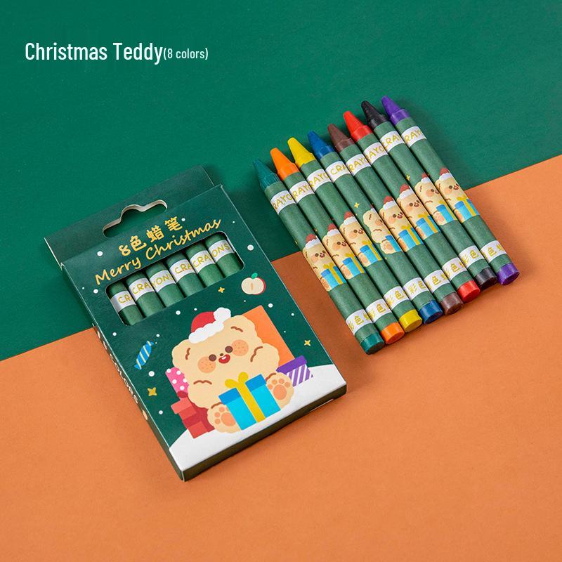 Cartoon Christmas Crayons: Non-Staining Oil Pastels, 8 or 12 Colors - Perfect Small Gifts for Kids