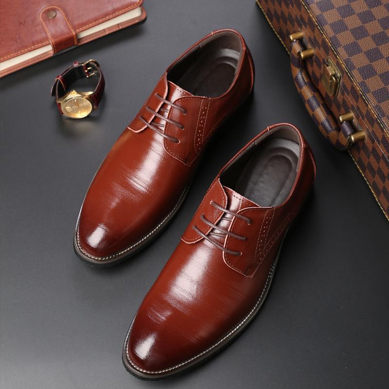 Men's Pointed-toe Gentleman's Trendy Leather Shoes Men's Formal Single Shoes Large Size Business Men's Shoes Lace-up Casual Comfortable Shoes
