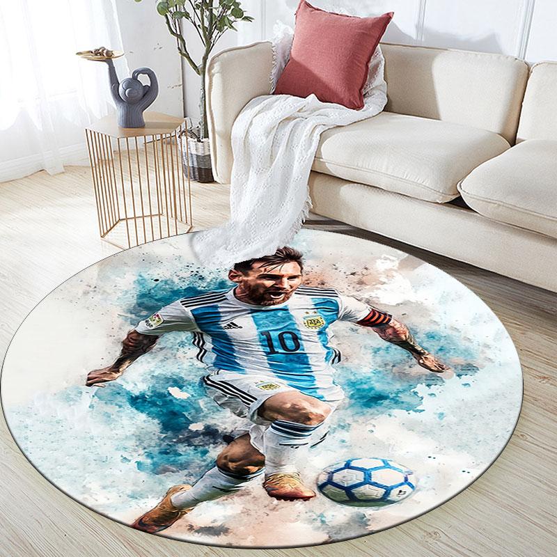 Tappeto Rotondo Stampato Lionel Messi, Tappeto Circolare Antiscivolo Lavabile per Soggiorno Camera da Letto Sala Giochi, Decorazione per Fan dello Sport, Regalo di Compleanno Festivo