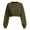 Women's Cropped Pullover Sweatshirt with Oversized Round Neck and Long Sleeves for Casual Wear