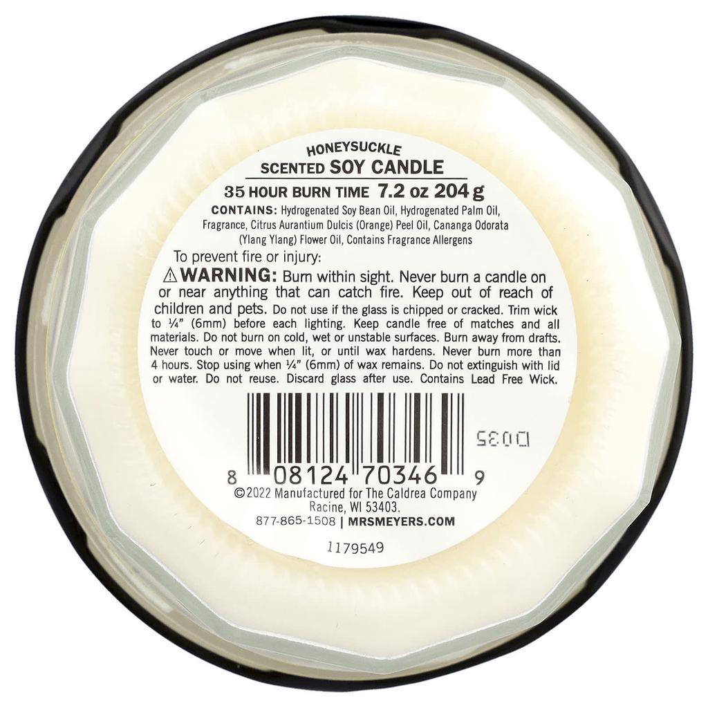 Mrs. Meyers Clean Day, Scented Soy Candle, Honeysuckle, 7.2 oz (204 g)