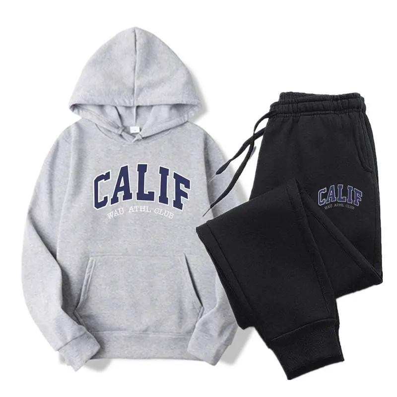 Nowość w Zestawach z Kapturem Spodnie dresowe 2 szt. Wzór z nadrukiem Odzież Y2k Designerskie bluzy Jesień Kobiety i Kobiety Zestawy z kapturem