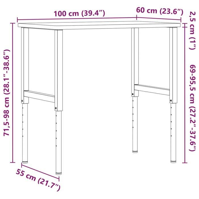 VidaXL Workbench 100x60x(71,5-98) Cm Solid Oak Rectangular, Work Table, Workstation, Work Table 3309678