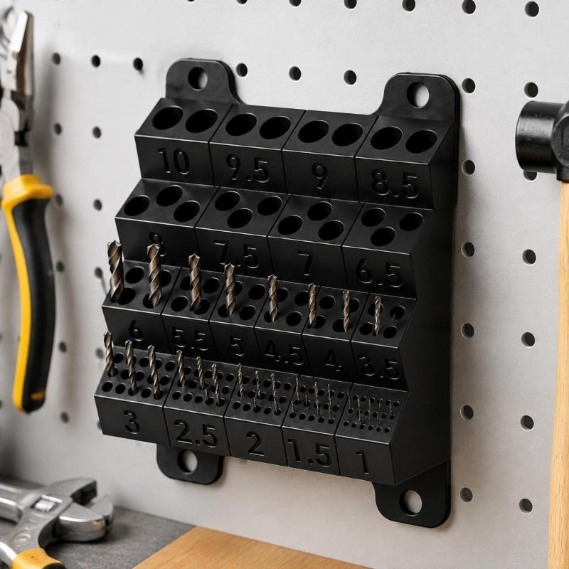 Workshop Drill Bit Storage Rack with 1-10mm Labeled Positions for Twist and High-Speed Steel Drill Bits and Quick Access