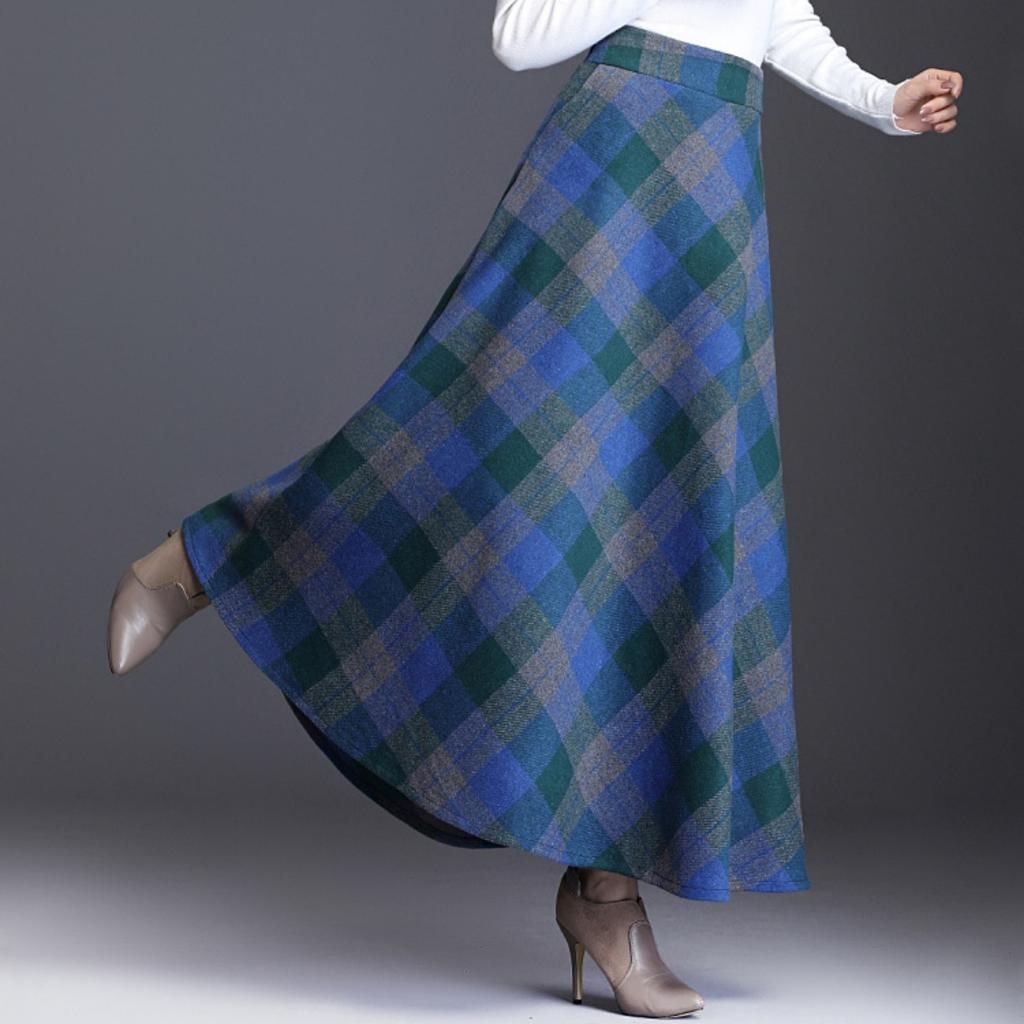 Tooxika – Neuer, übergroßer Woll-Halbrock für Damen mit hoch tailliertem, kontrastierendem, kariertem Saum