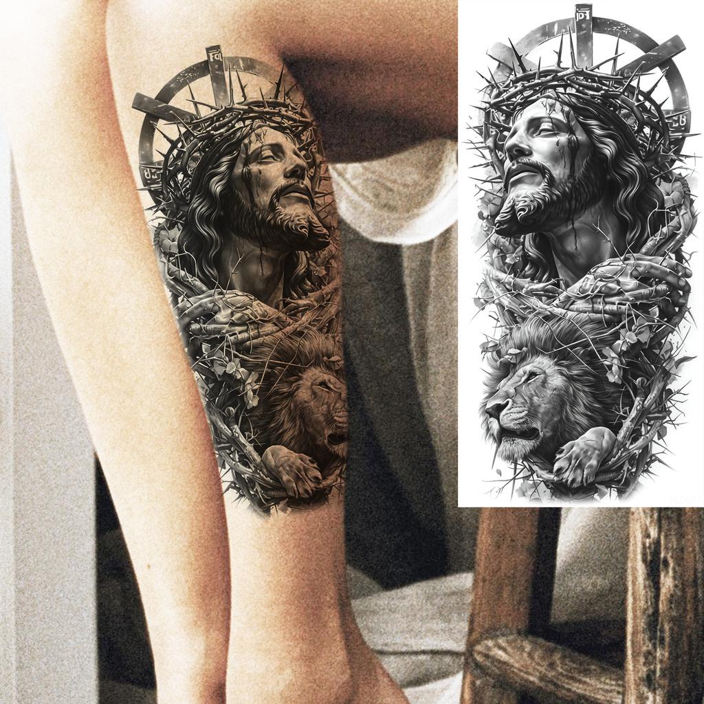 1 Sheet Faith Jesus Christ Christian Religion Cross Temporary Tattoos For Men Adults Water Transfer Waterproof Tattoo Sleeve