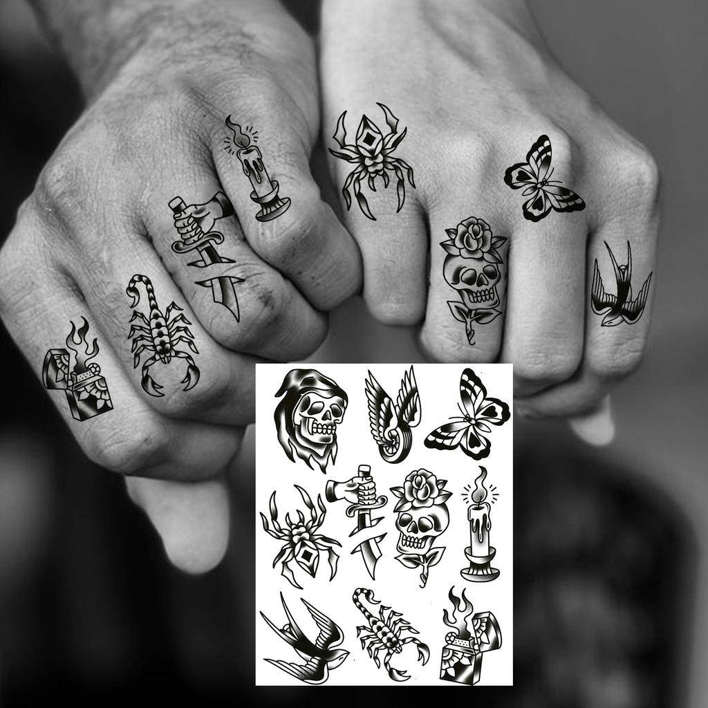 1 Foglio Tatuaggi Temporanei Teschio Ancora Insetto Per Mani Collo Adulti, Adesivi Tatuaggi Finti di Halloween Tatuaggi Realistici a Lunga Durata