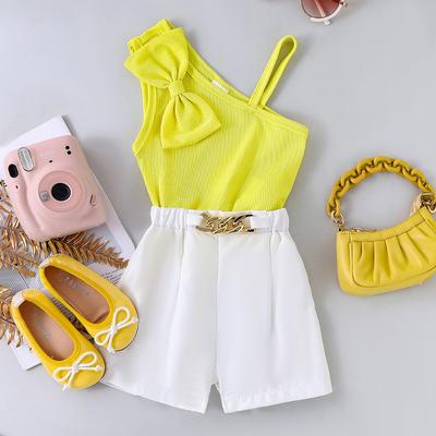 Children's Clothing Kids 4-7Y Yellow Camisole Top + Beige Shorts Girls Short Sleeve Set Summer Casual Set