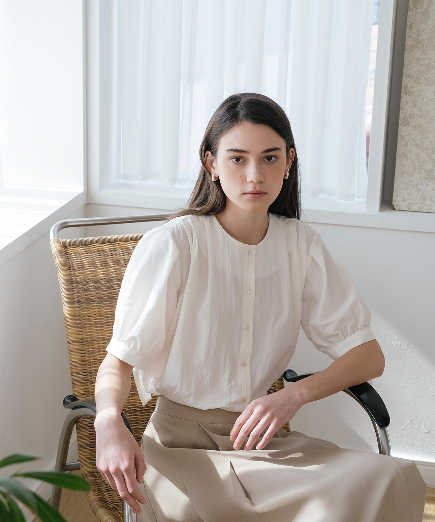 Unis Ribbon Tie Pleated Blouse Ivory