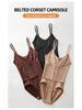 Strappy Shaping Bodysuit with Breast Pads - Bust Support, Tummy Control, Hip Lift, Double-breasted, Triangle Open Crotch Design.