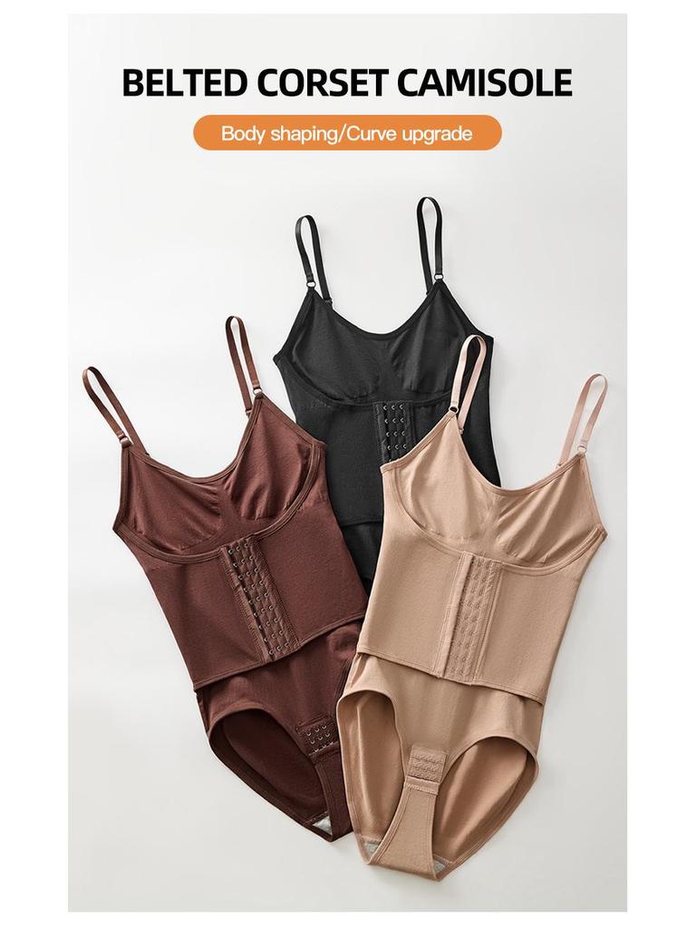 Strappy Shaping Bodysuit with Breast Pads - Bust Support, Tummy Control, Hip Lift, Double-breasted, Triangle Open Crotch Design.