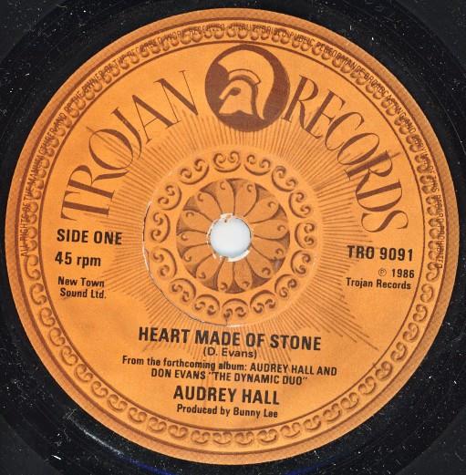 7inch Record AUDREY HALL  Heart Made Of Stone TRO9091 TROJAN 1986 UK Reggae Ska  Dub Used