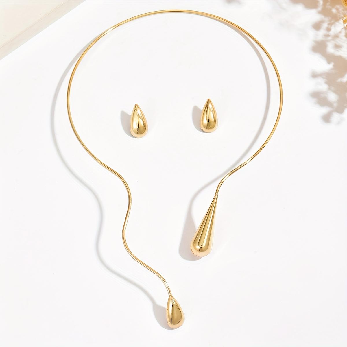 3pc/set stylish and elegant asymmetrical teardrop necklace and earrings set, personalized exaggerated minimalist niche versatile золотой