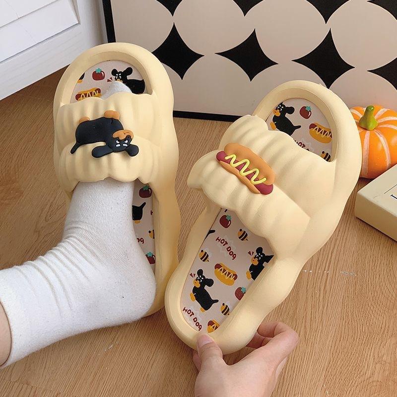 New Cartoon Hot Dog Slippers for Women In Summer, Thick-bottomed Home Non-slip One-word Cool Slippers