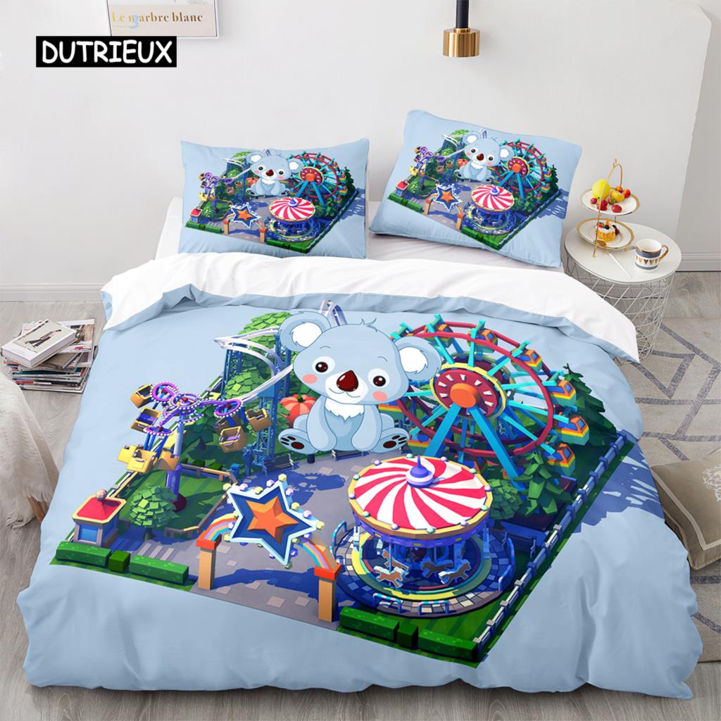 Koala Duvet Cover Set Microfiber Australia Animal Comforter Cover Queen for Kids Boy Girl Funny Lovely Koala On Tree Bedding Set