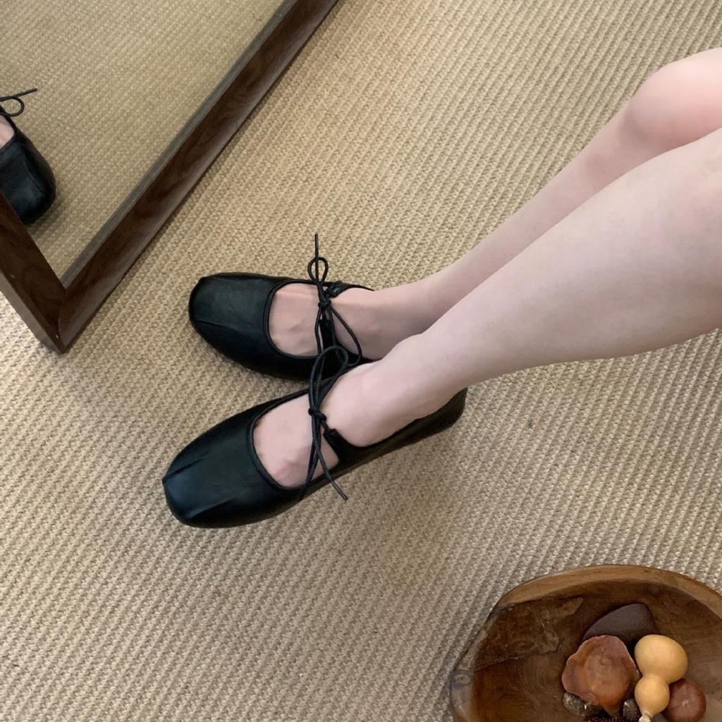 Retro pleated round head bow ballet shoes temperament versatile soft sole Mary Jane single shoes