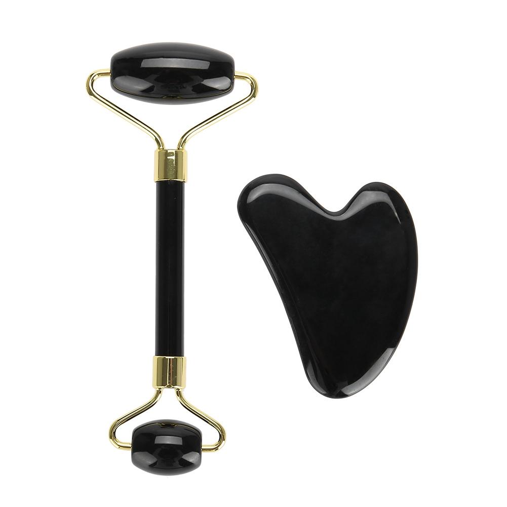 2pcs Set Natural Obsidian Double End Roller Massage & Scraping Board Kit Massage Gift Tool