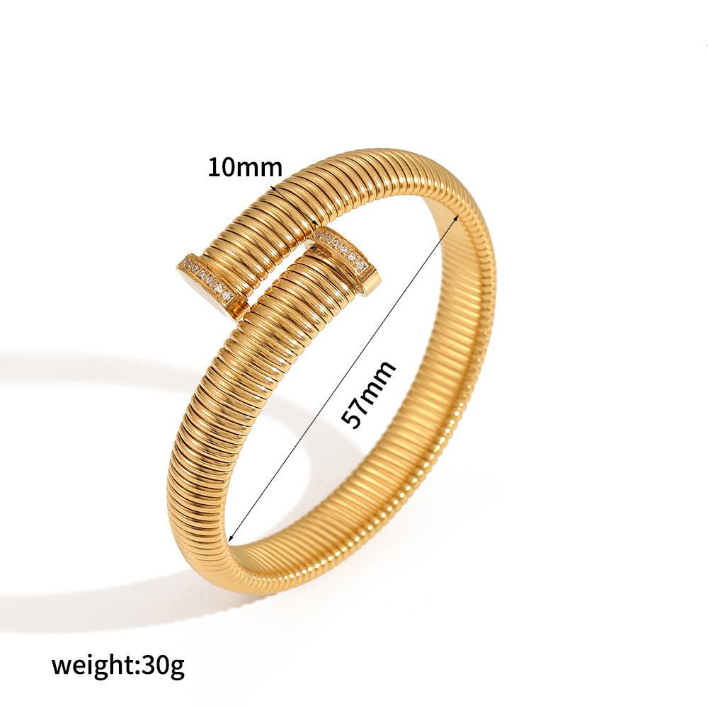 Vintage Zircon Stainless Steel Bracelet For Women With Open Clasp Jewelry Accessory