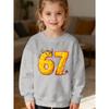 Kids Unisex Pink Crewneck Sweatshirt, Cartoon Monster Style Number 67 Print With Horns And Devil Tail, Soft Sweatshirt for Boys Girls Over 4 Years Old