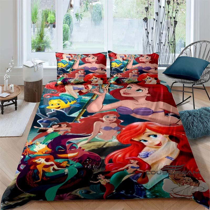 Cartoon The Little Mermaid Duvet and Pillowcase Bedding Set, for Boys and Girls' Bedroom Decor, Children's Gifts.