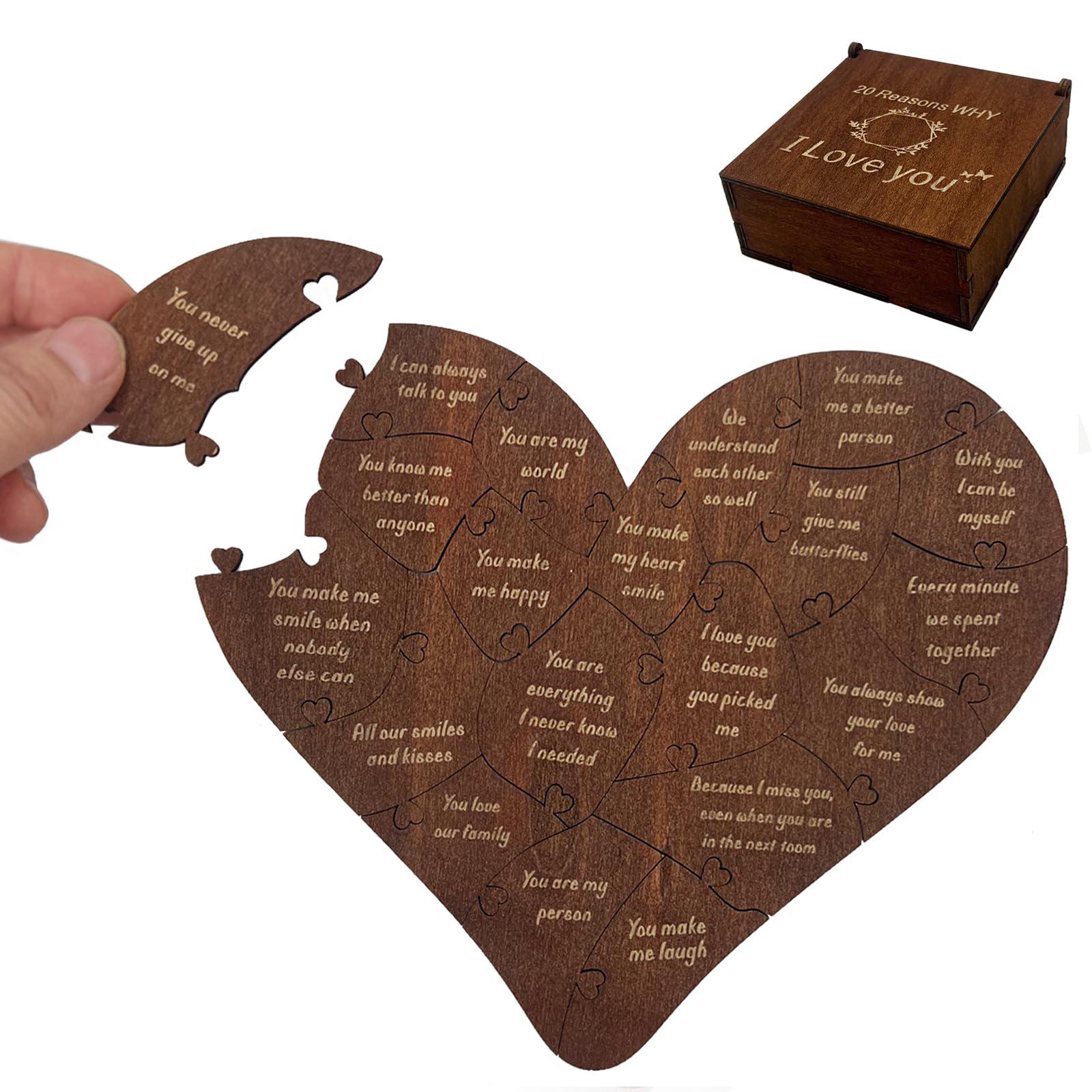 20 Reasons Why I Love You Heart Puzzle with Gift Box 20 Reasons Heart Puzzle for Him Her Valentines Anniversary Wedding коричневый
