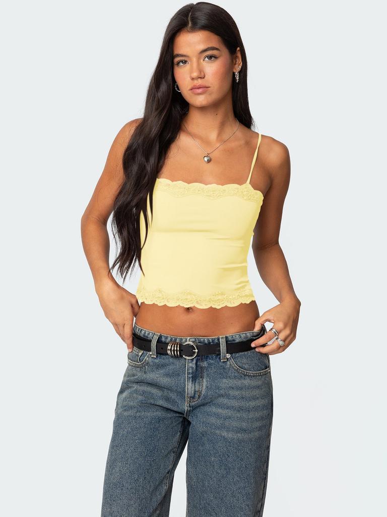 Y2k Sexy Girl Crop Top With Lace Trim Splicing For Streetwear Fashion