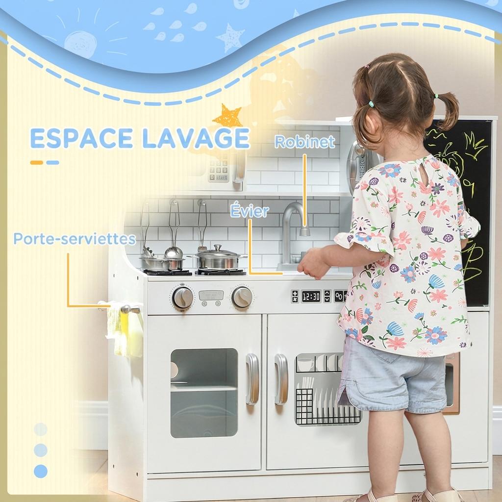 Children's Toy Kitchen, Pretend Play Kitchen, Ages 3-8, White
