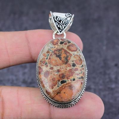 Natural Leopard Skin Jasper Gemstone 925 Sterling Silver Gift Pendant 2.17" P8k68