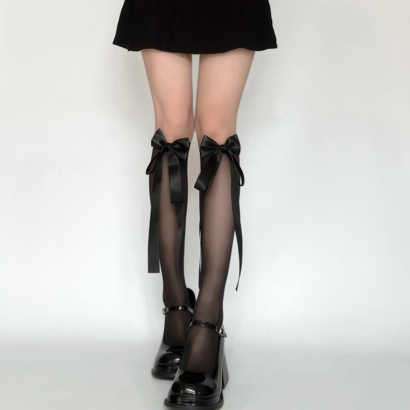 

Niche ballet-style girls bow socks JK Lolita sweet silk stockings, thin mid-calf women s socks Average Size