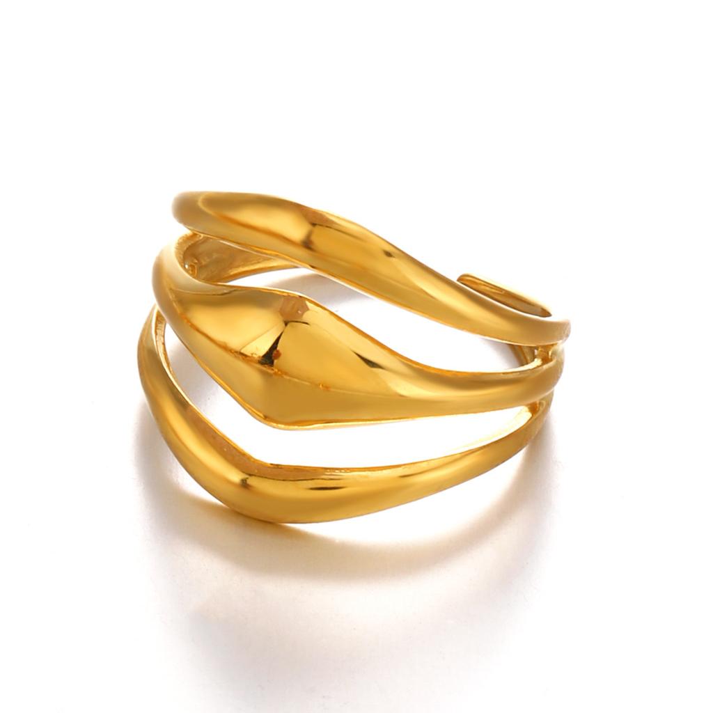  Minimalist Smooth Three-layer Stainless Steel Metal Ring 2024 18K PVD Plated Golden Jewelry Water Resistant New