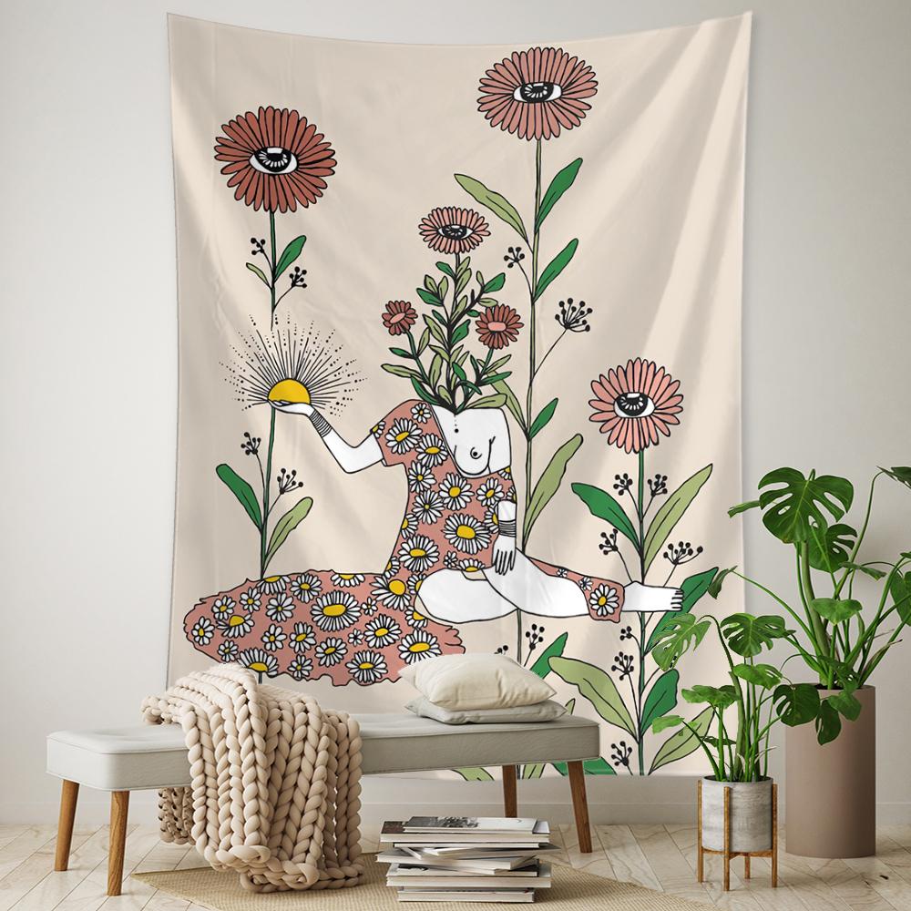 Plantă Floare Tarot Tapiserie Agățată pe Perete Astrologie Divinație Vrăjitorie Zeița Soarelui Luna Decor Acasă