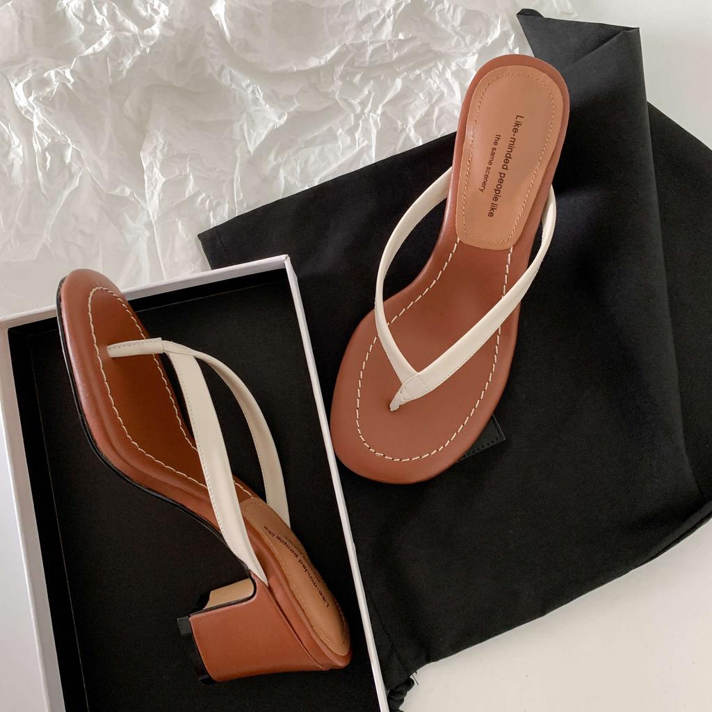 Fashion Krazing Pot Cow Leather High Heels Flip-flop Luxury Slides Slip On Slingback Mules Brand Summer Casual Women Outside Slippers