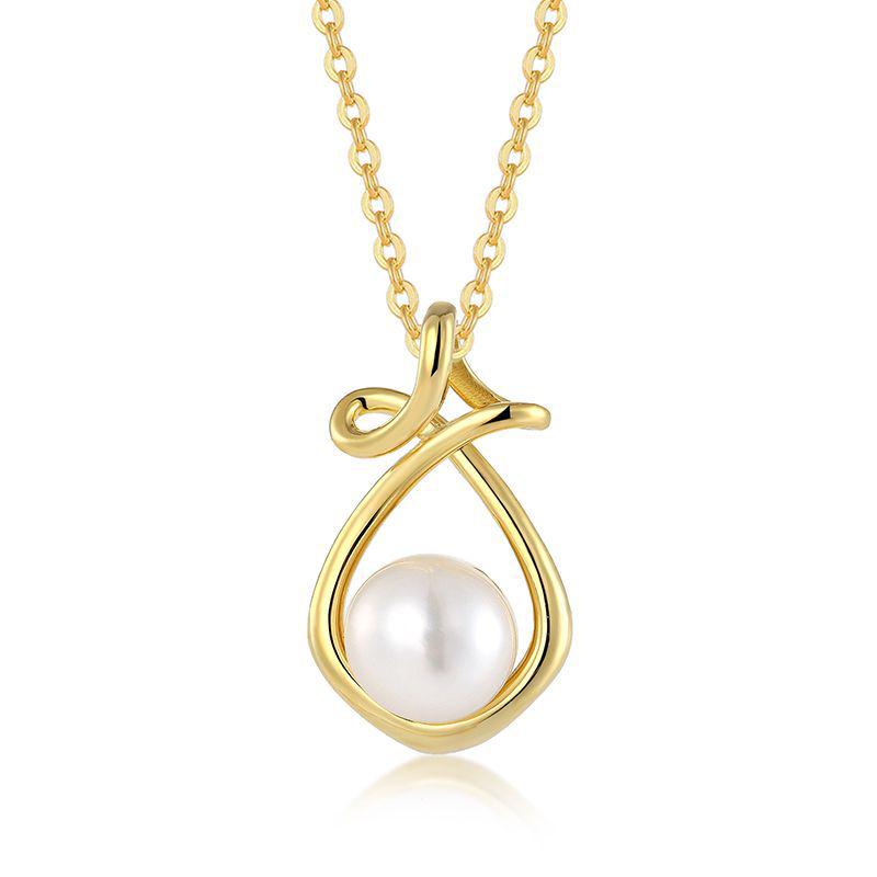 Elegant Retro Freshwater Pearl Pendant on 925 Sterling Silver Clavicle Chain Necklace 925 Silver