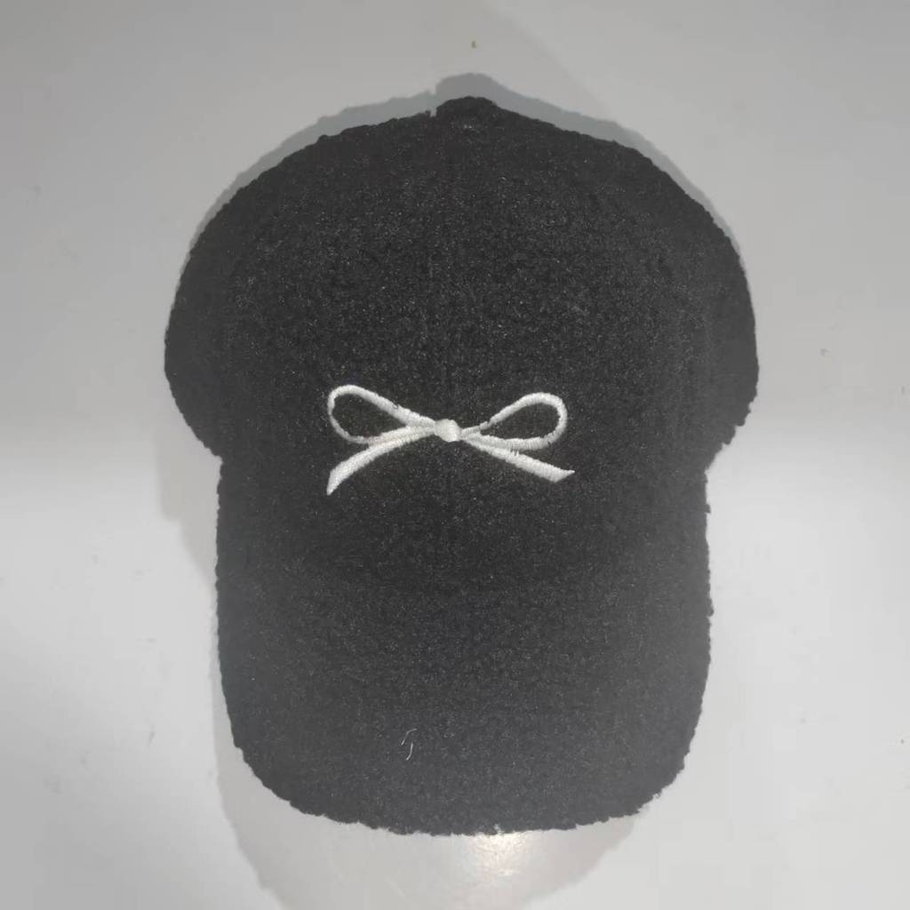 Winter Plush Baseball Cap With Embroidered Butterfly Bow Design For Wear Daily