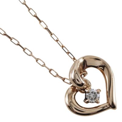 Colar de coração 4℃ Ouro Rosa K10/coração de diamante 1,2g Mulheres Usado